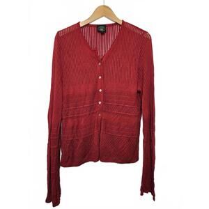 Laura Ashley Sweater Women's Large Knit Open Cardigan Red